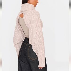 NWT PrettyLittleThing Beige Extreme Cropped Knit Sweater